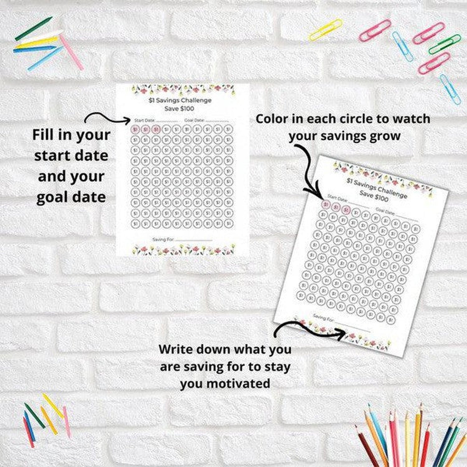 $1 Savings Challenge: 100 Day Floral Savings Bundle