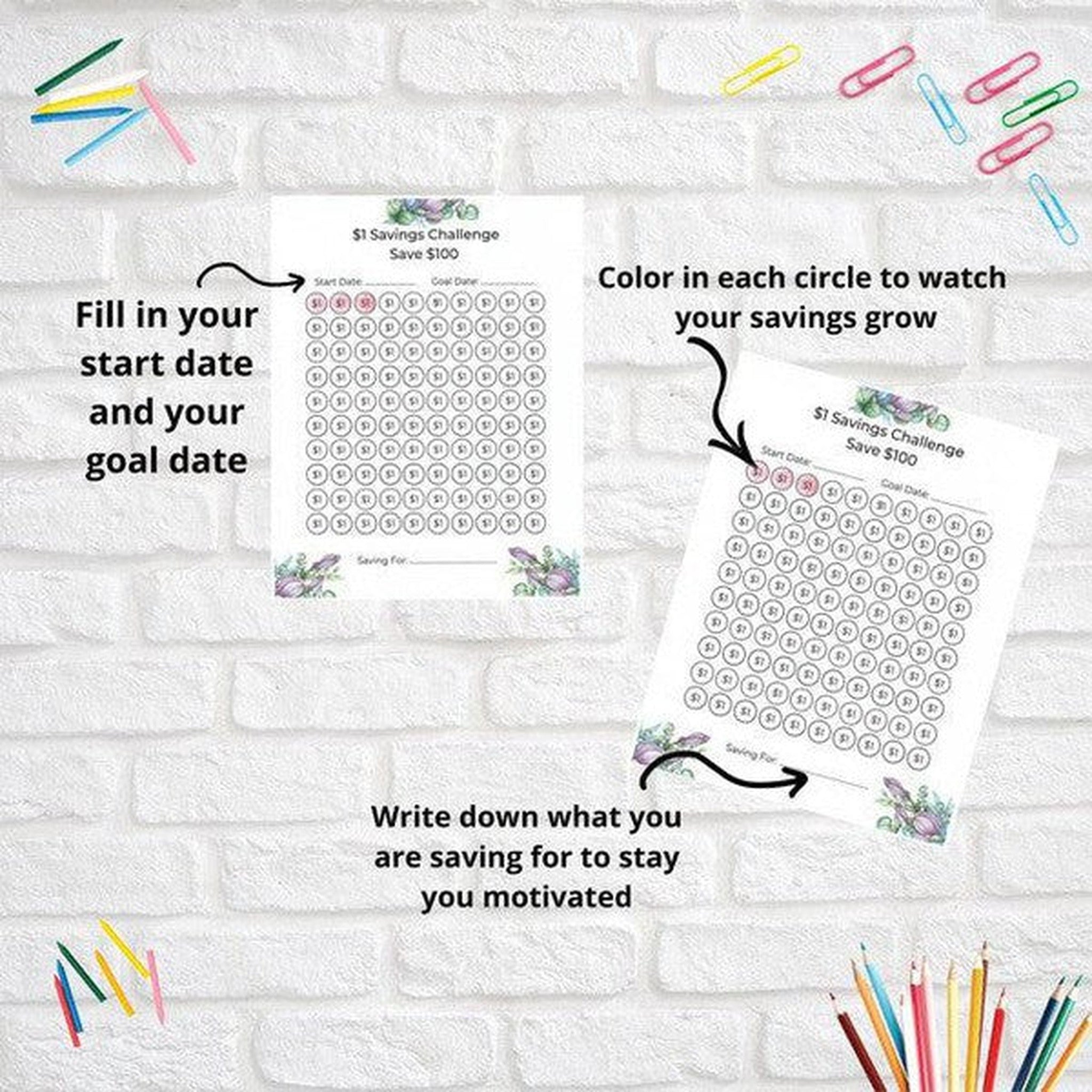 $1 Savings Challenge: 100 Day Floral Savings Bundle