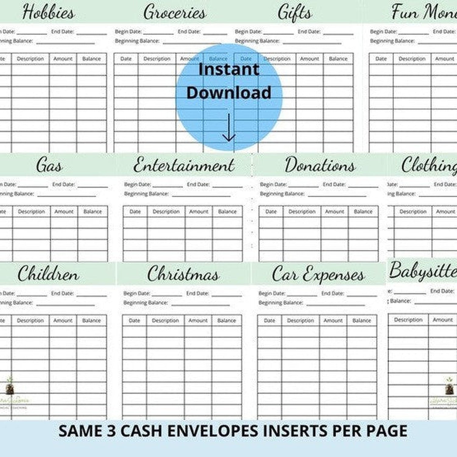72 Cash Envelope Inserts With 25 Categories