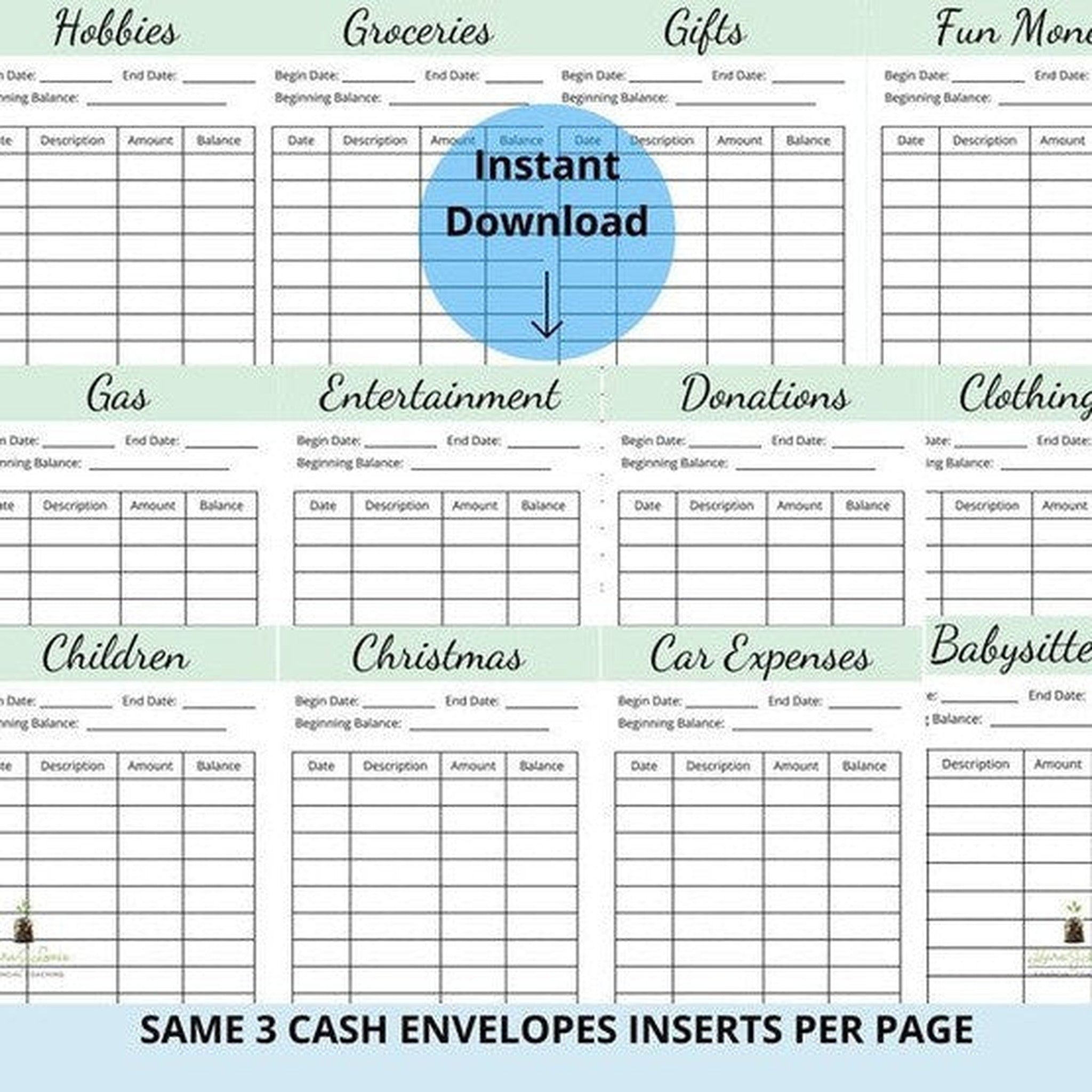 72 Cash Envelope Inserts With 25 Categories