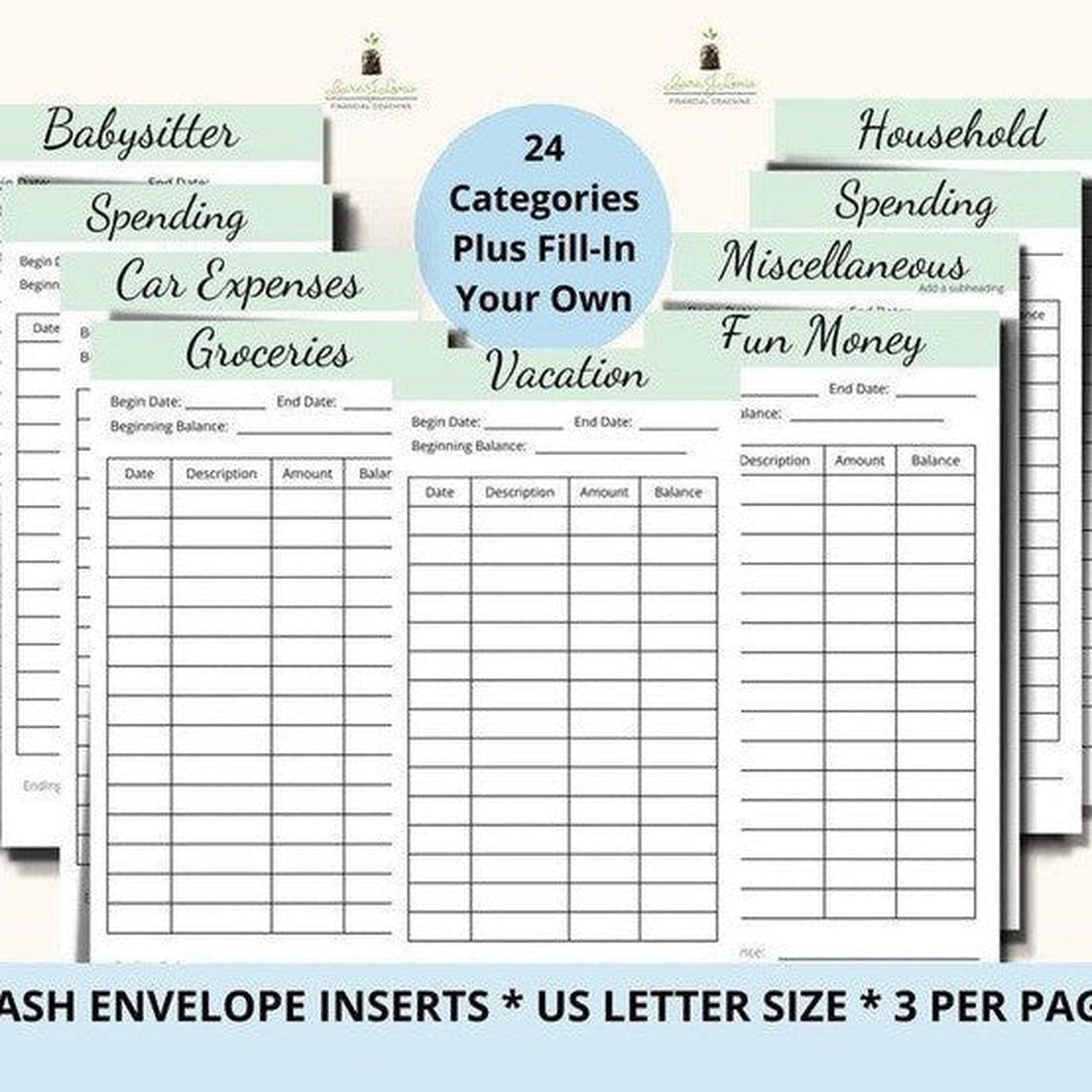 72 Cash Envelope Inserts With 25 Categories