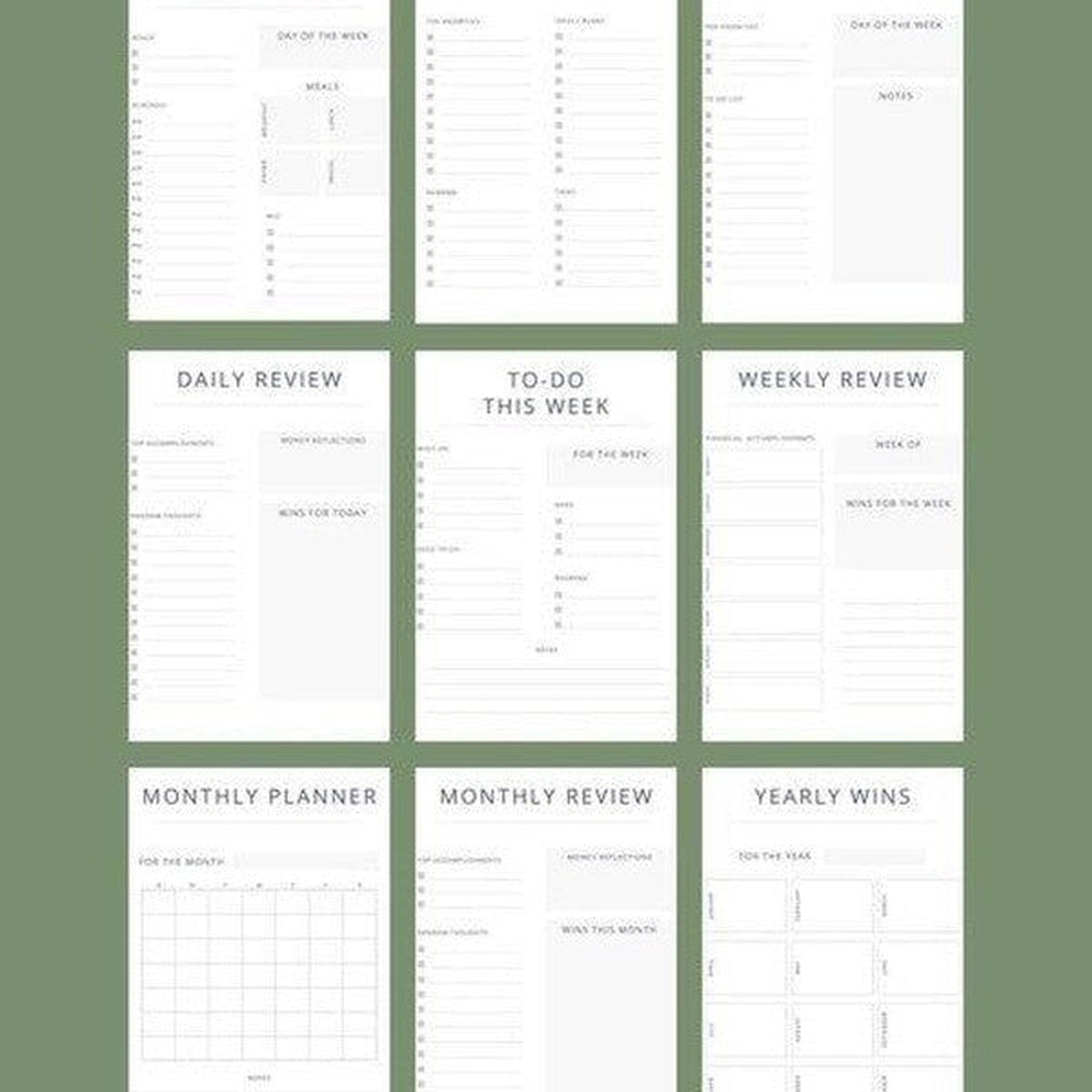Minimalistic Daily, Weekly, Monthly, Yearly Planner Pages