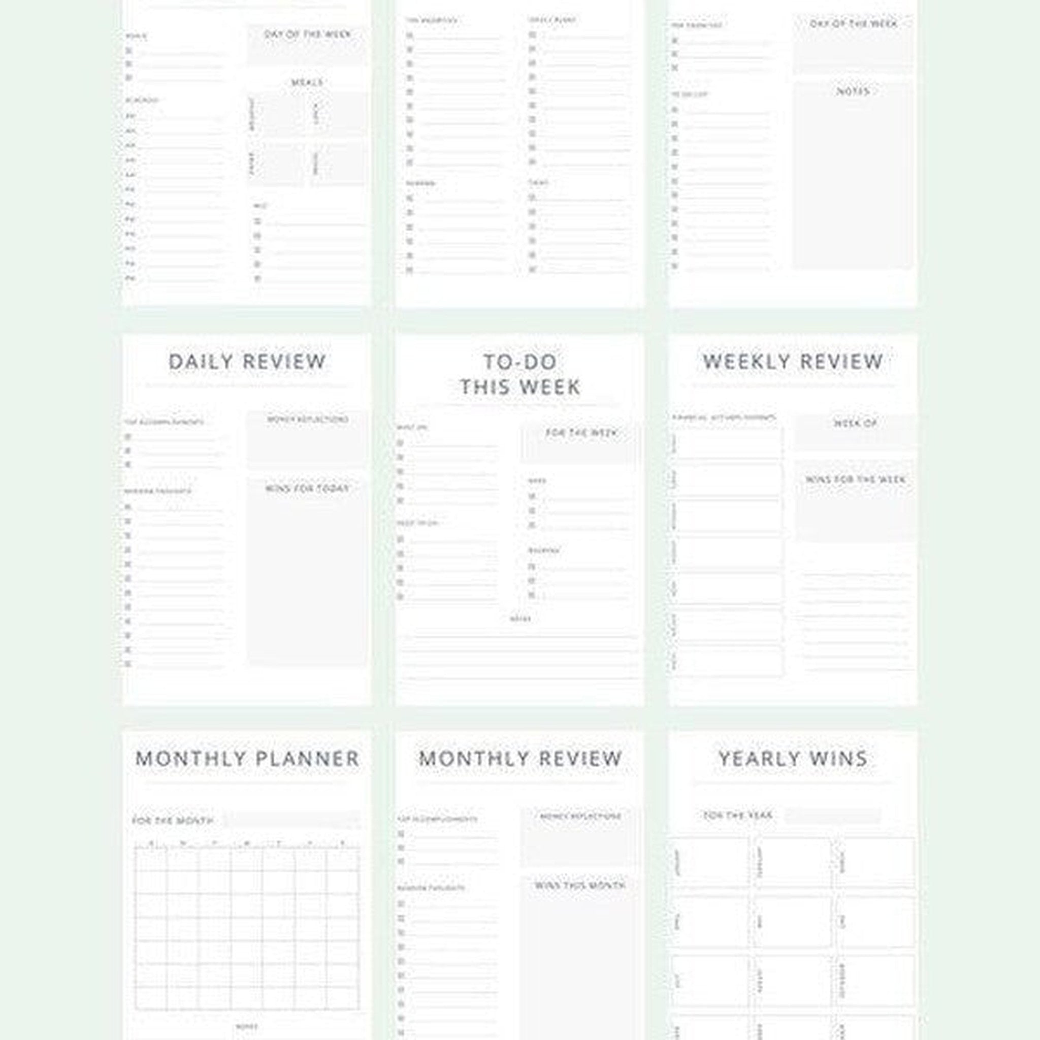 Minimalistic Daily, Weekly, Monthly, Yearly Planner Pages