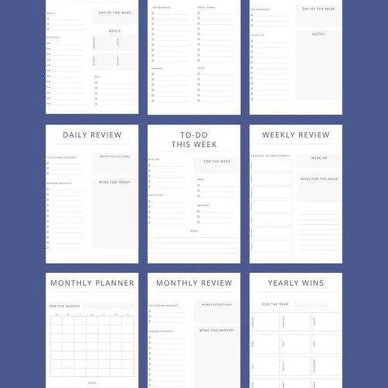 Minimalistic Daily, Weekly, Monthly, Yearly Planner Pages