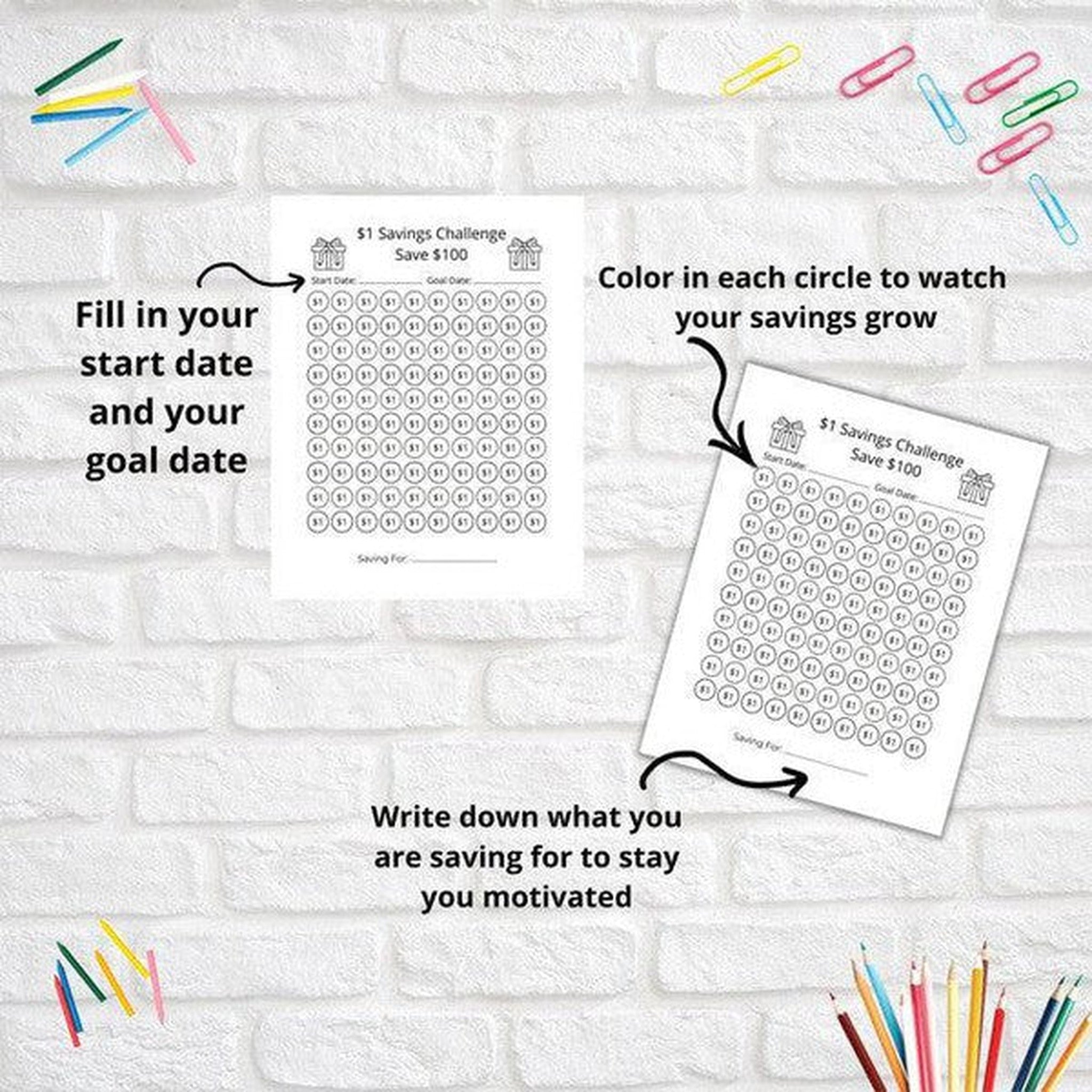 Save $1 For 100 Days Savings Challenge Bundle