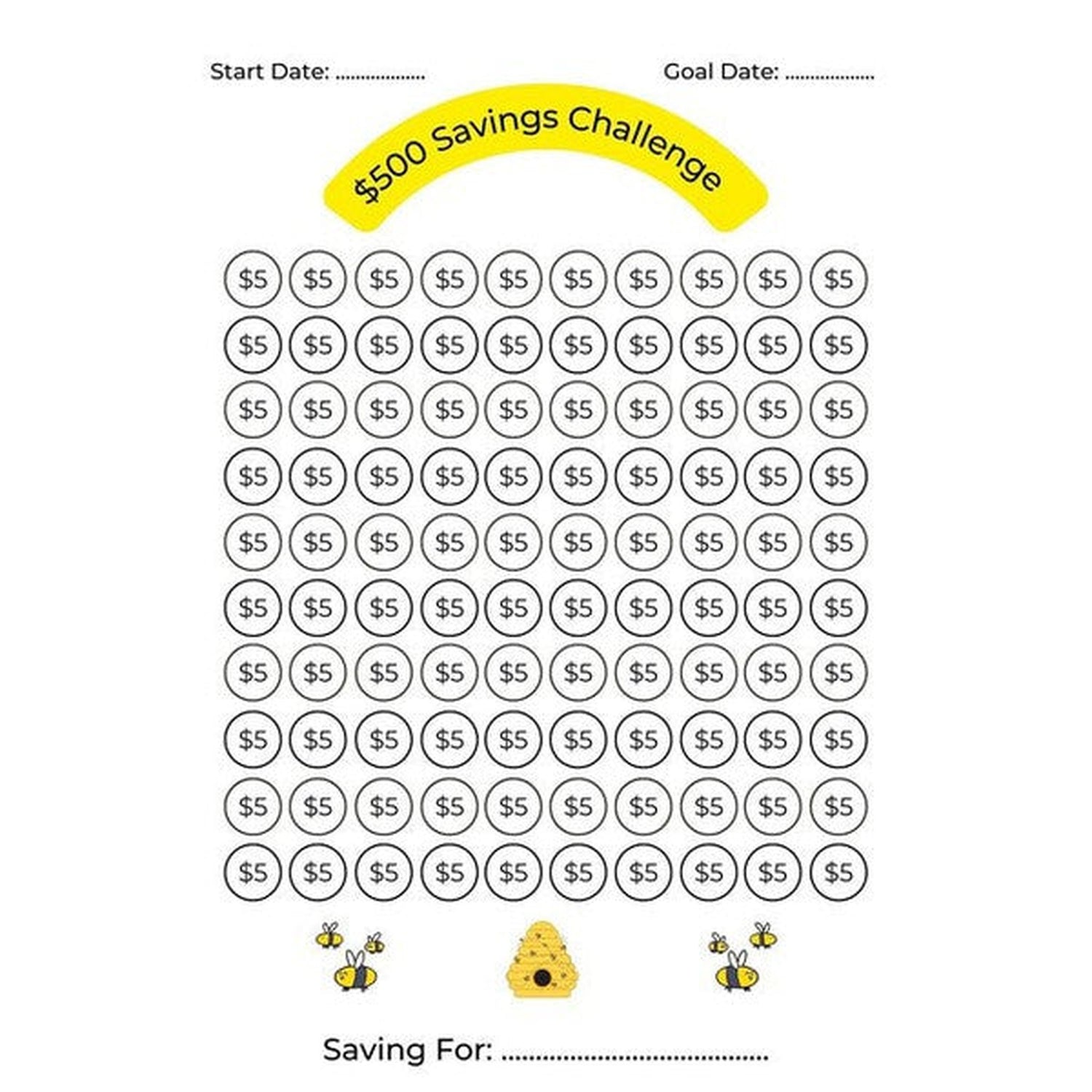 Save $500: Save $5 For 100 Days Savings Challenge