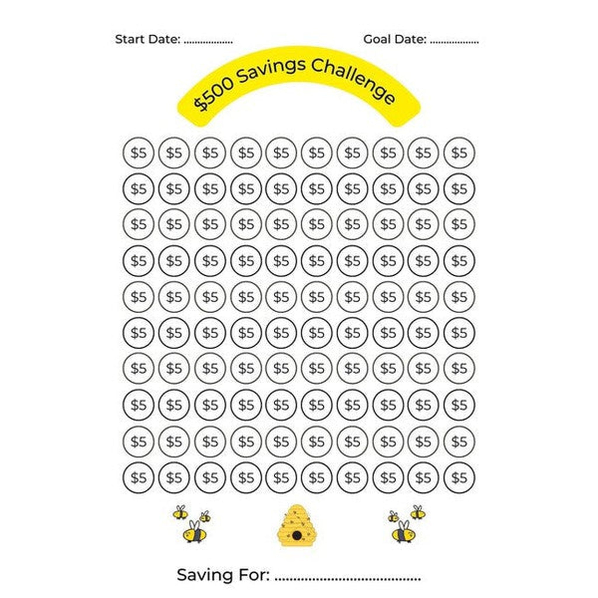 Save $500: Save $5 For 100 Days Savings Challenge