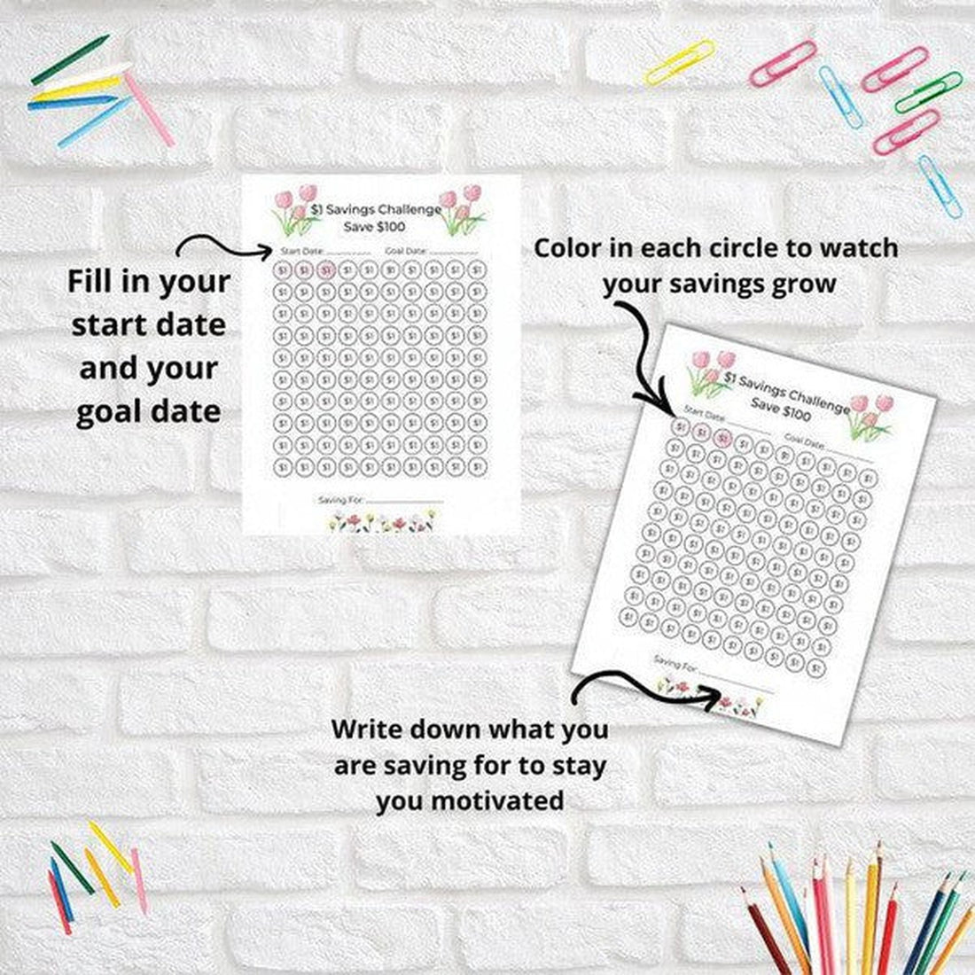 $1 Savings Challenge: 100 Day Floral Savings Bundle