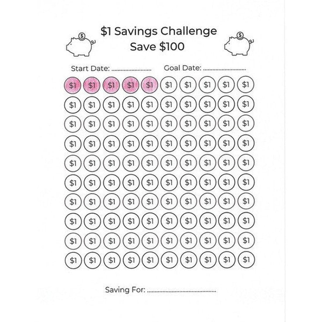 $1 Savings Challenge: 100 Days Savings Challenge