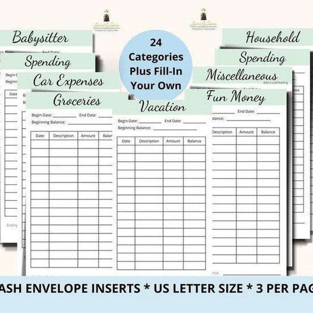 72 Cash Envelope Inserts With 25 Categories