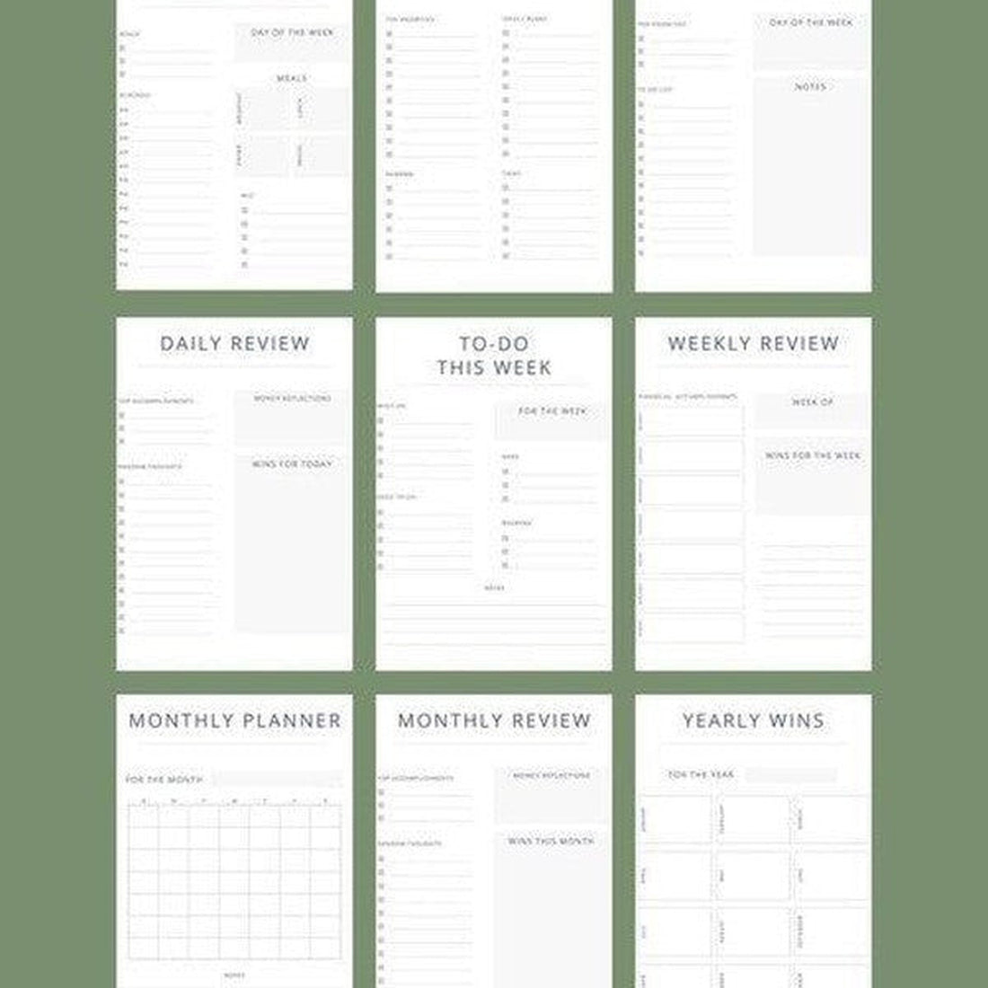 Minimalistic Daily, Weekly, Monthly, Yearly Planner Pages