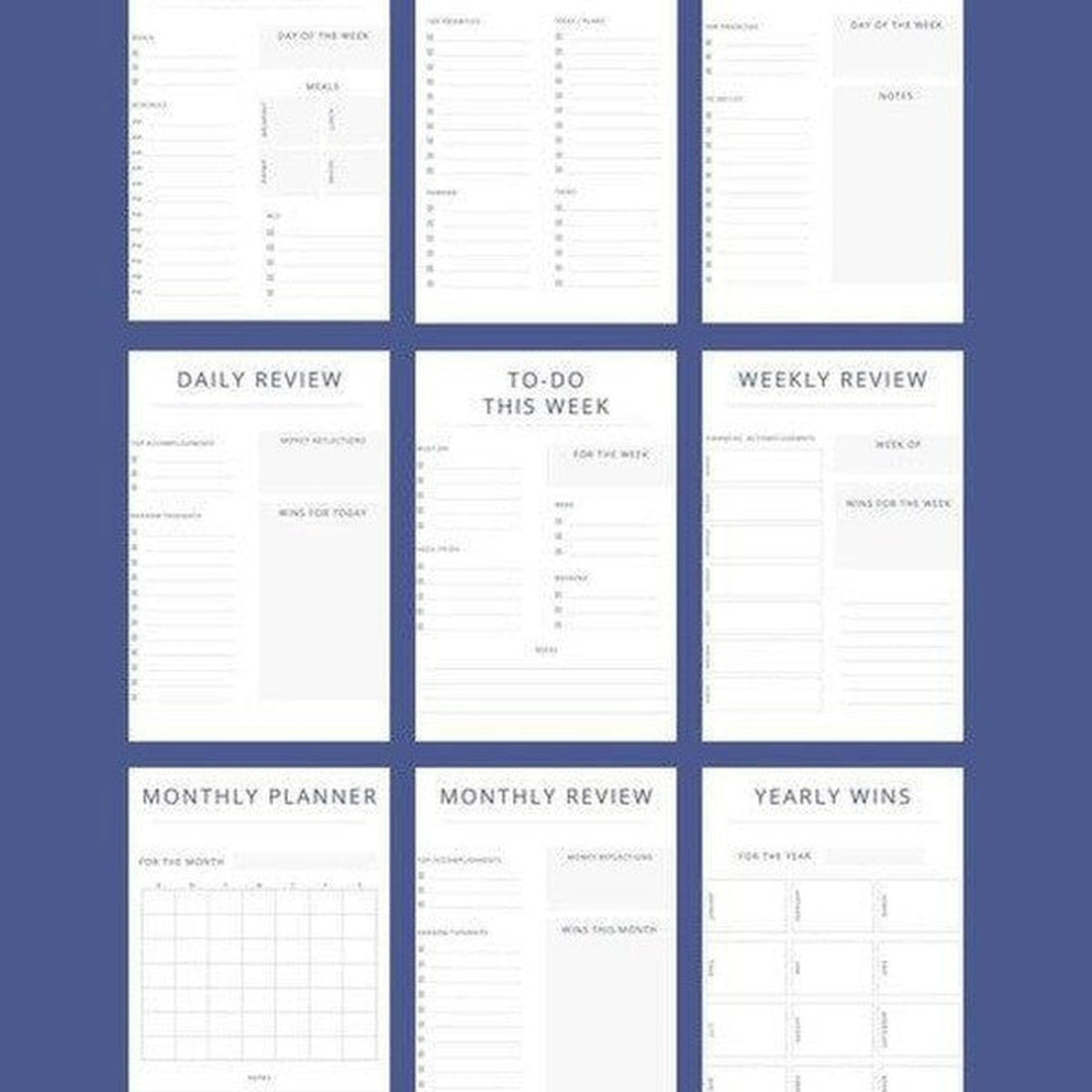 Minimalistic Daily, Weekly, Monthly, Yearly Planner Pages