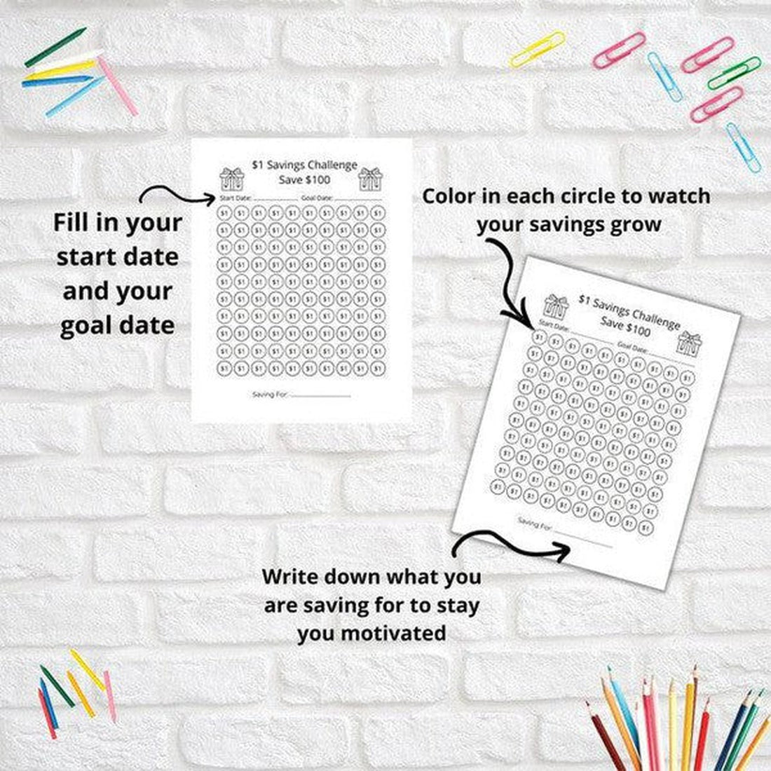 Save $1 For 100 Days Savings Challenge Bundle