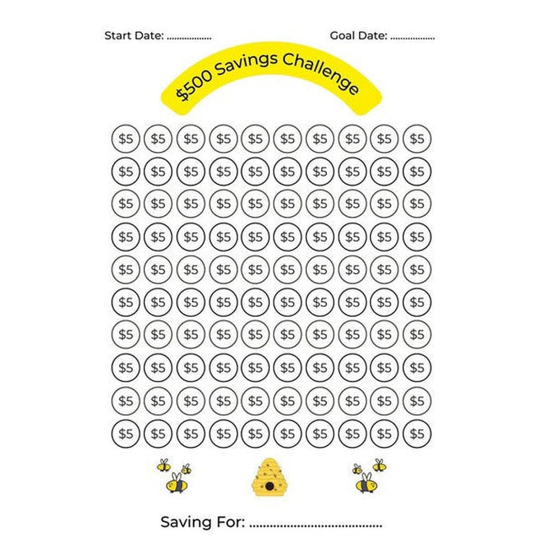 Save $500: Save $5 For 100 Days Savings Challenge